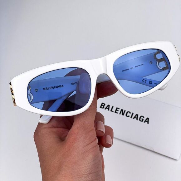 Balenciaga BB0095S 004 Sunglasses White Gold Logo Light Blue Cat Eye Unisex main image 14